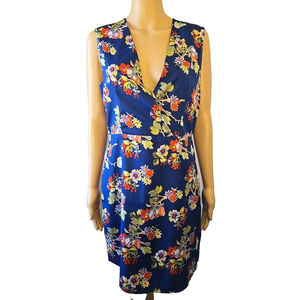 Walter Baker Women's Blue Floral Sleeveless Faux Wrap Satin Dress Size 4